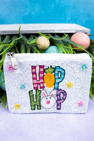 Hop Hop Bunny White Seed Bead Coin Purse