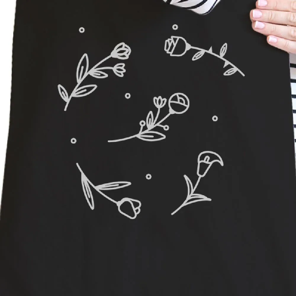 Icon Floral Pattern Tote Bag- Black