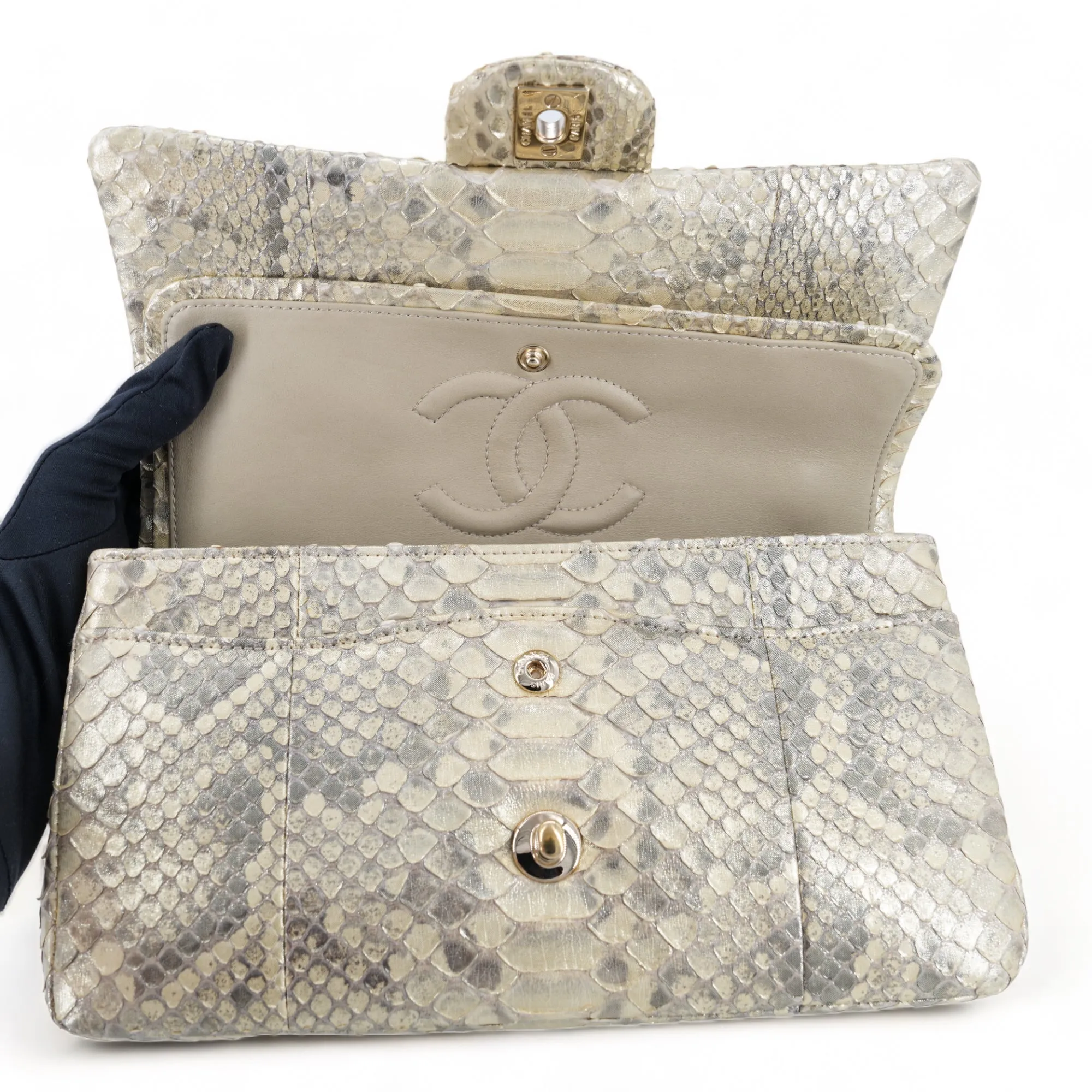 Iridescent Natural Python Medium Classic Double Flap Bag