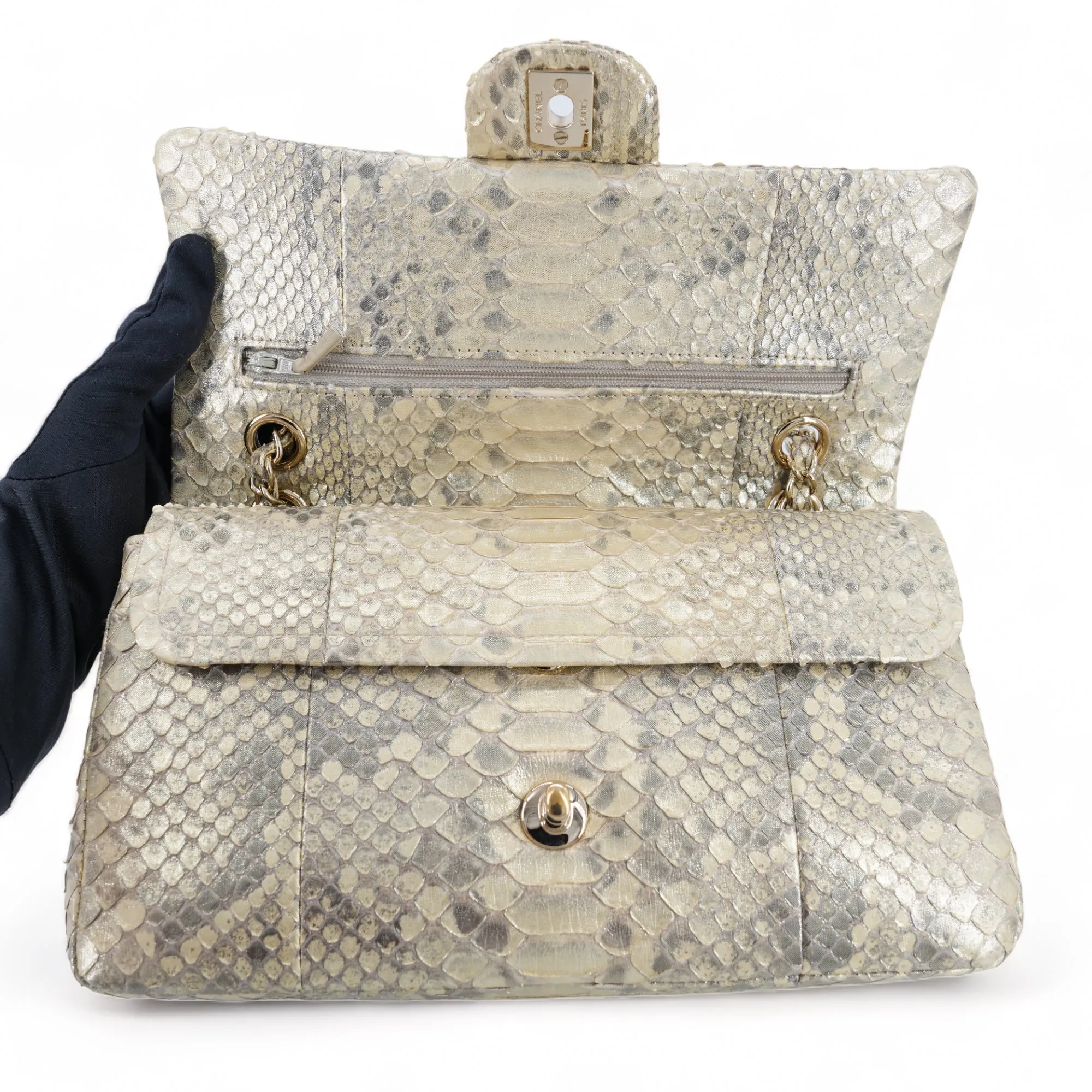 Iridescent Natural Python Medium Classic Double Flap Bag