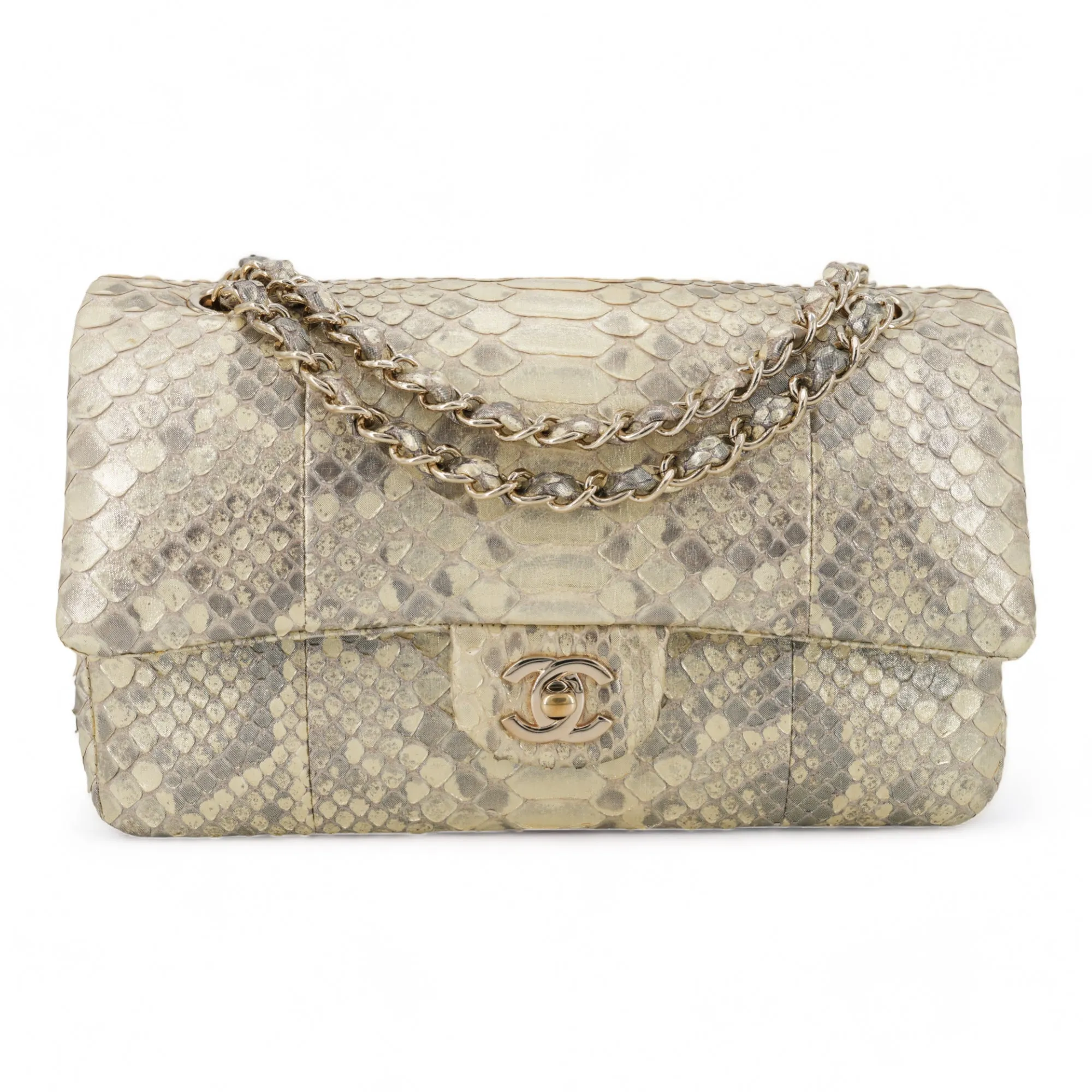Iridescent Natural Python Medium Classic Double Flap Bag