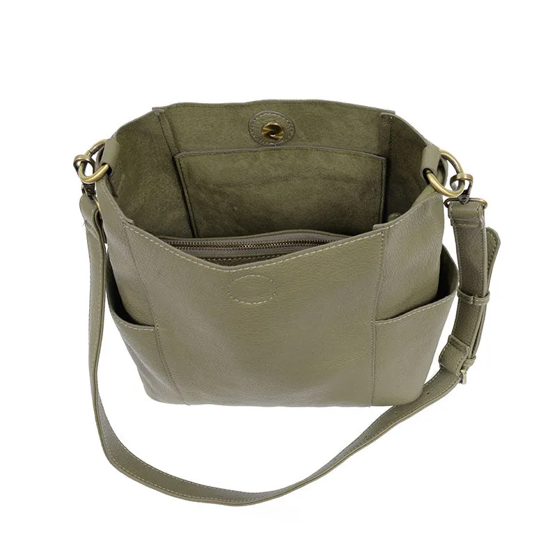 Kayleigh Side Pocket Bucket Bag in Sage