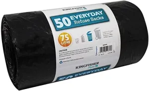 Kingfisher BB50HD 75 Litre Everyday Dustbin Bin Bag Liners/Refuse Sacks Black