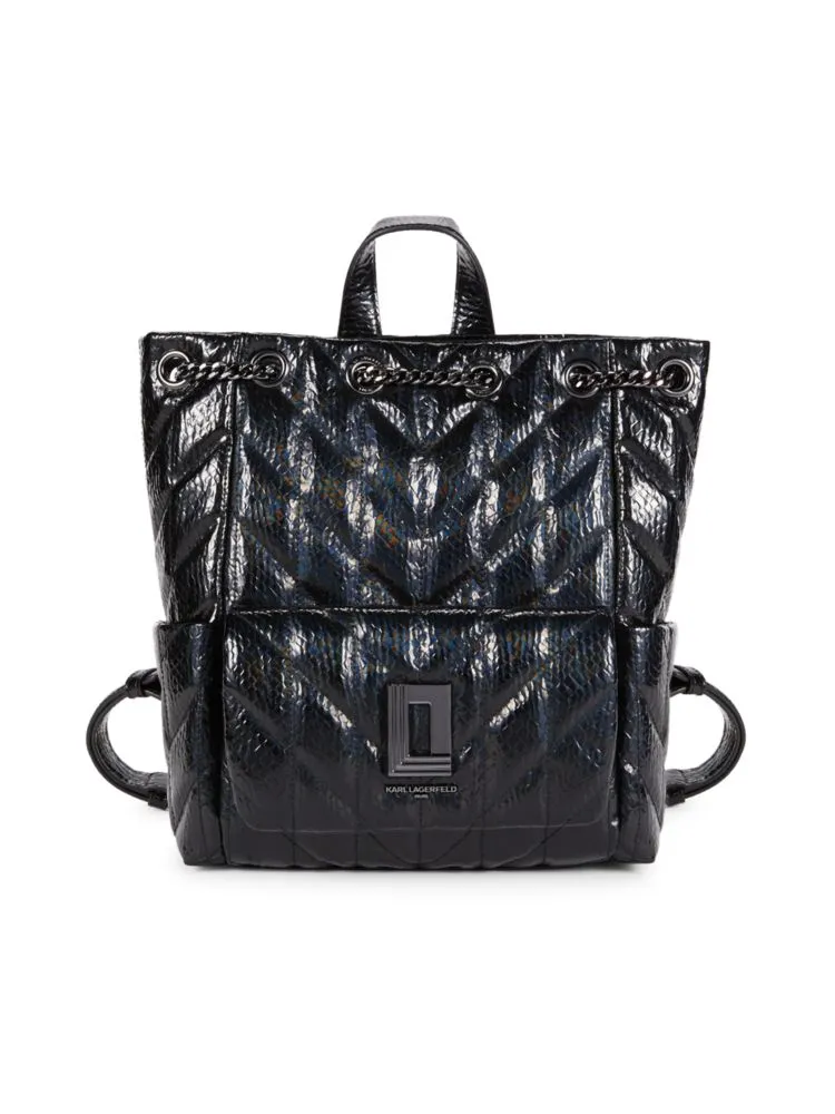 Lafayette Karl Lagerfeld Paris Quilted Backpack, Black Gunmetal