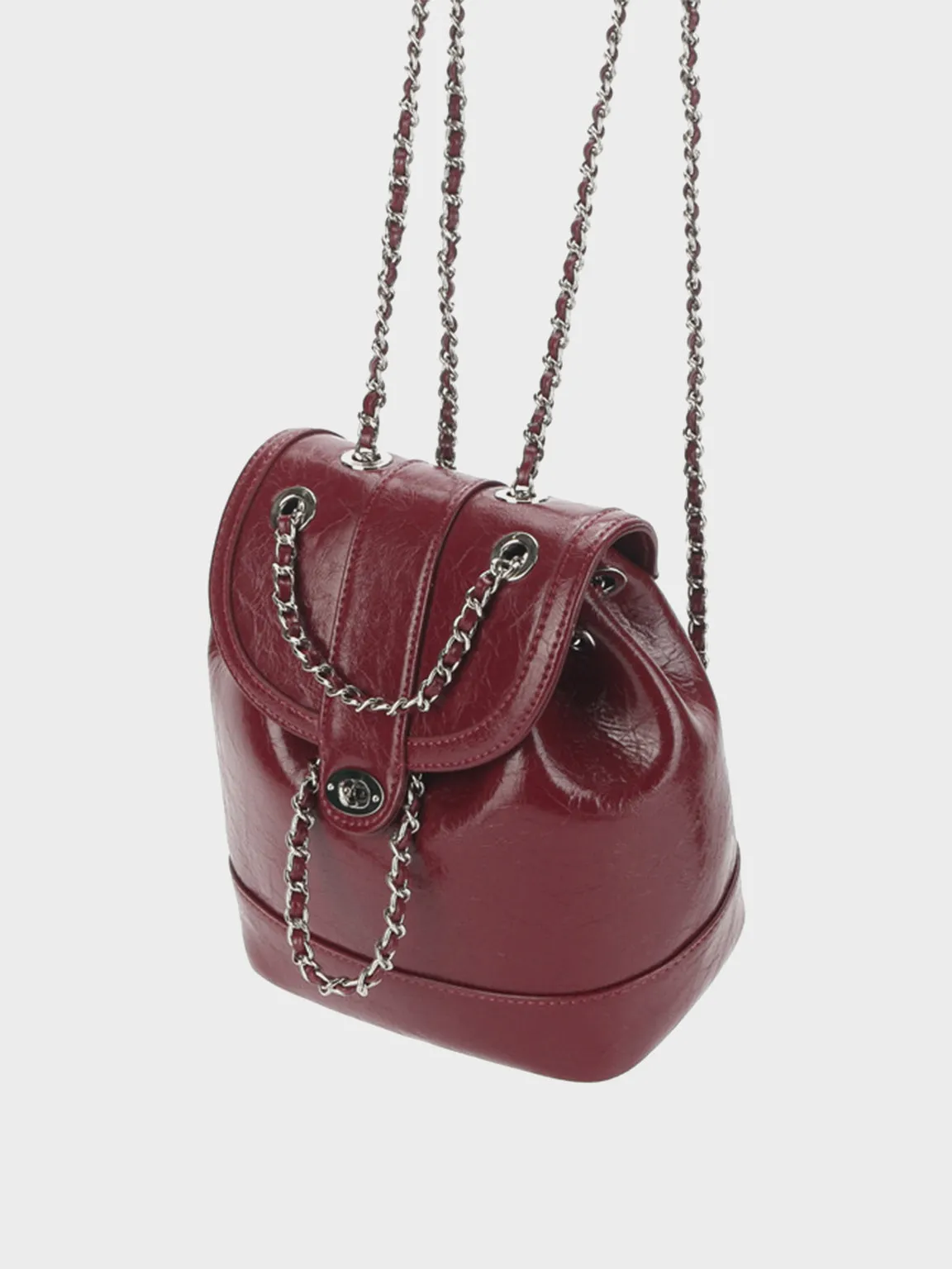 Leather Mini Back Pack Silver Chain Strap Flap Shoulder Bag