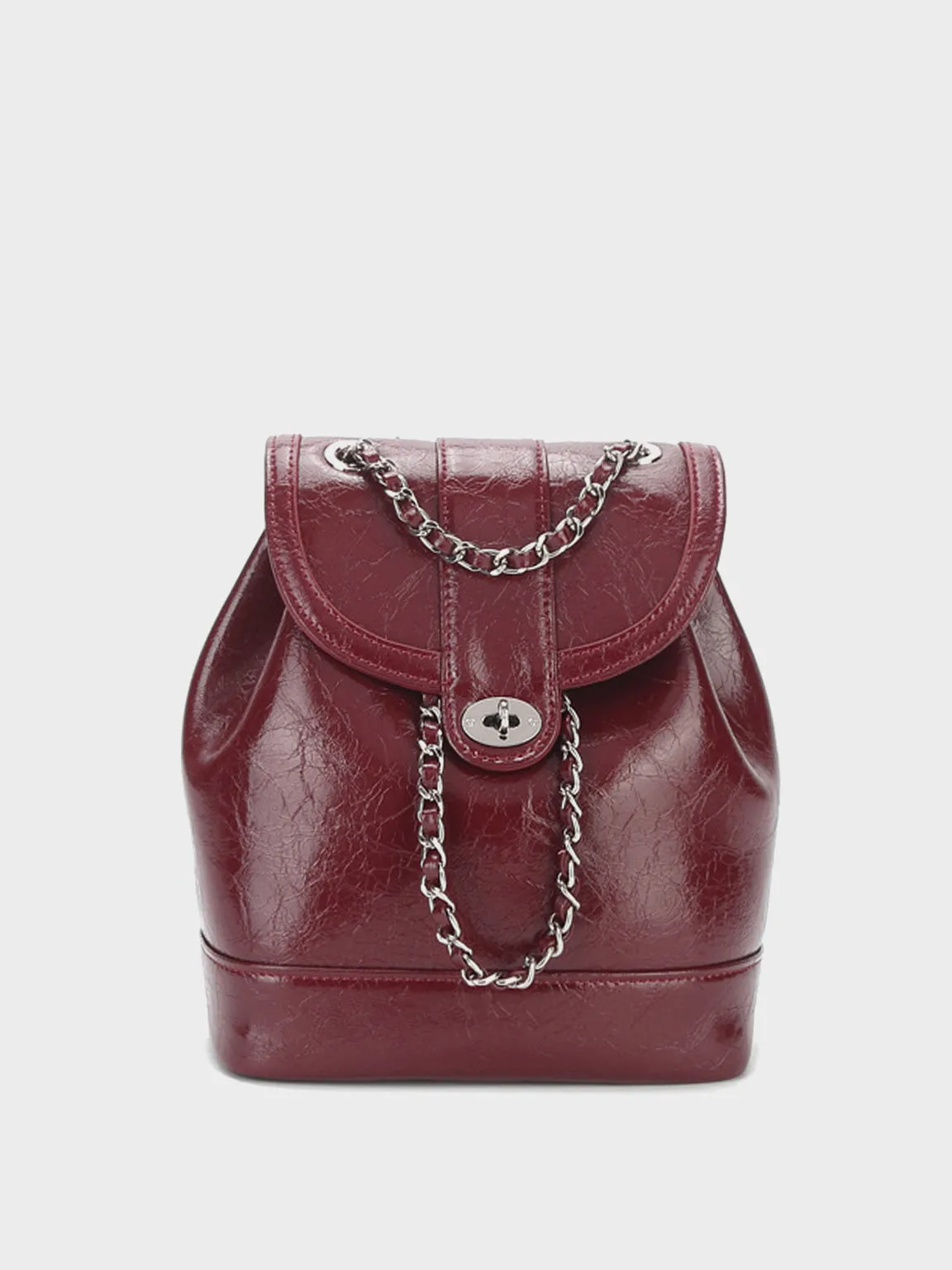Leather Mini Back Pack Silver Chain Strap Flap Shoulder Bag