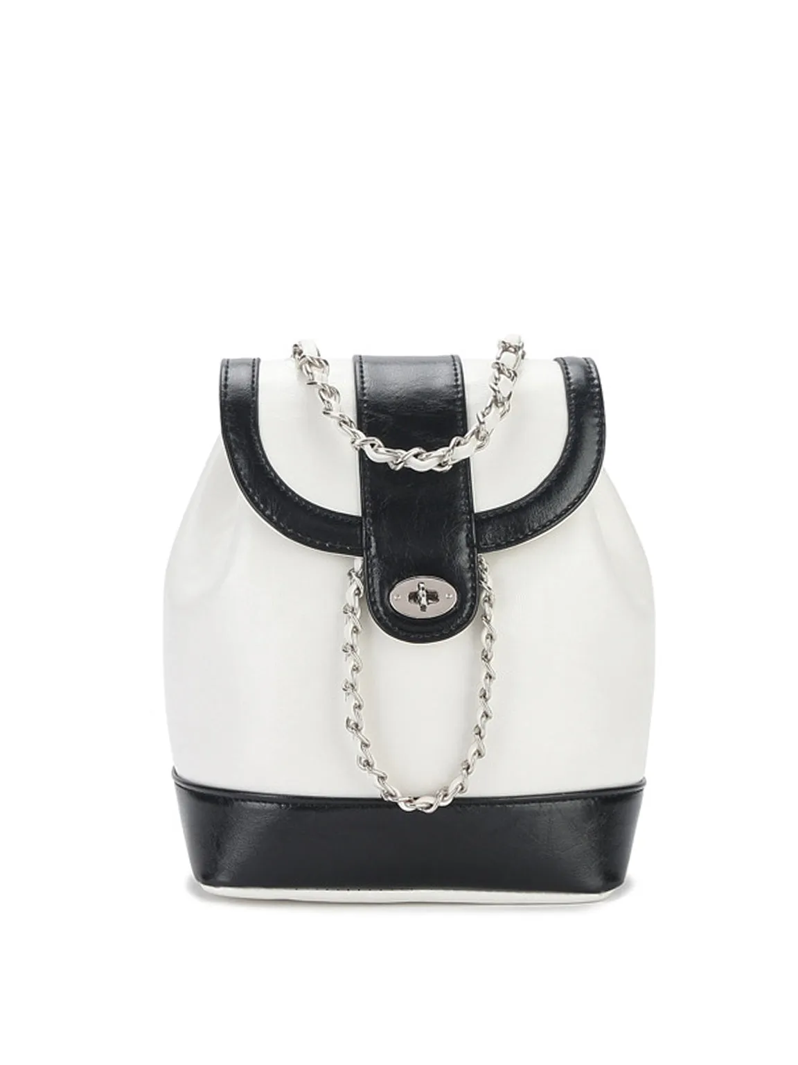 Leather Mini Back Pack Silver Chain Strap Flap Shoulder Bag