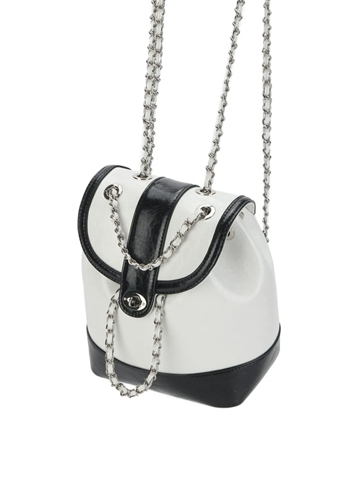 Leather Mini Back Pack Silver Chain Strap Flap Shoulder Bag