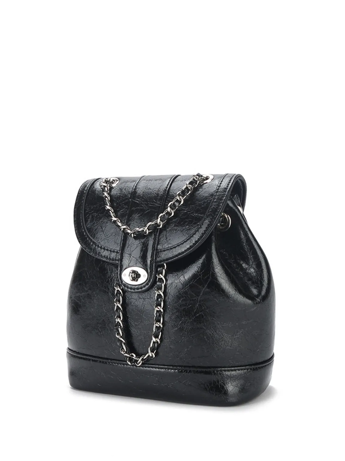 Leather Mini Back Pack Silver Chain Strap Flap Shoulder Bag