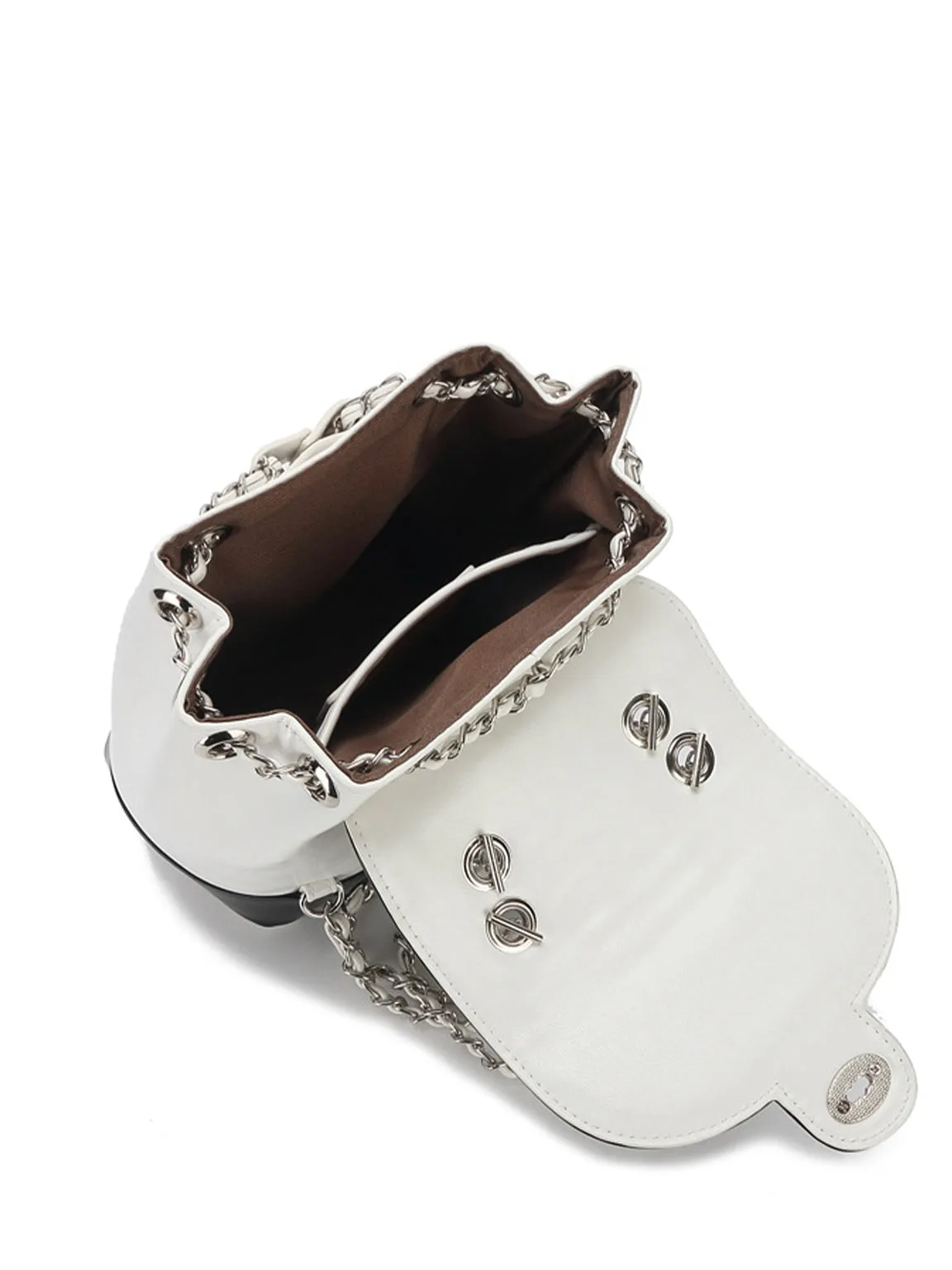 Leather Mini Back Pack Silver Chain Strap Flap Shoulder Bag