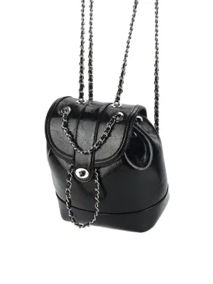 Leather Mini Back Pack Silver Chain Strap Flap Shoulder Bag