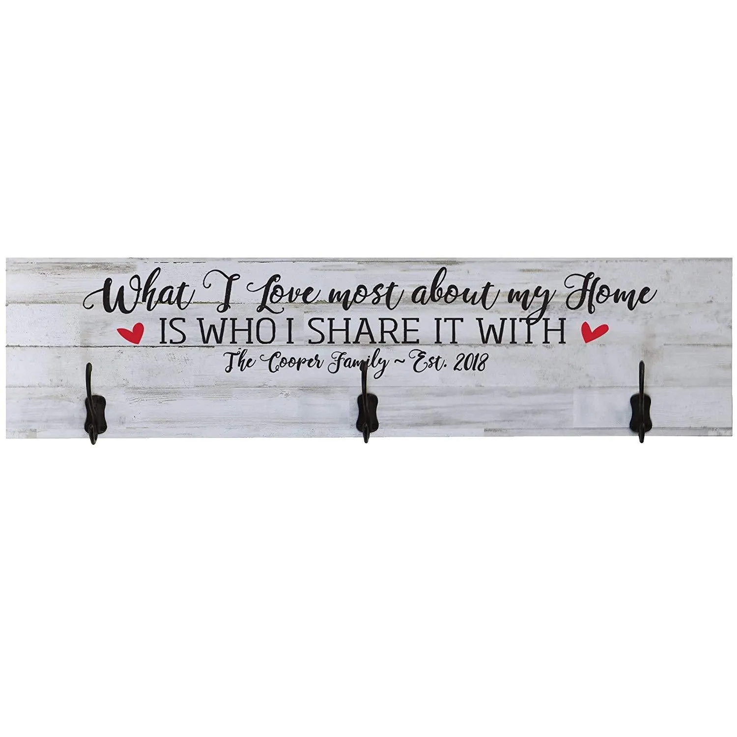 LifeSong Milestones Personalized Coat Rack What I Love Most About My Home Established Year Wall Signs Last Name for home, Wedding, Anniversary, Living Room, Entryway, Kitchen (Distressed White Plank)