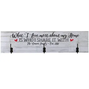 LifeSong Milestones Personalized Coat Rack What I Love Most About My Home Established Year Wall Signs Last Name for home, Wedding, Anniversary, Living Room, Entryway, Kitchen (Distressed White Plank)