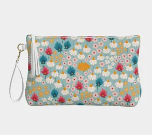 Light Blue Floral Garden Meadow | Vegan Leather Makeup Bag