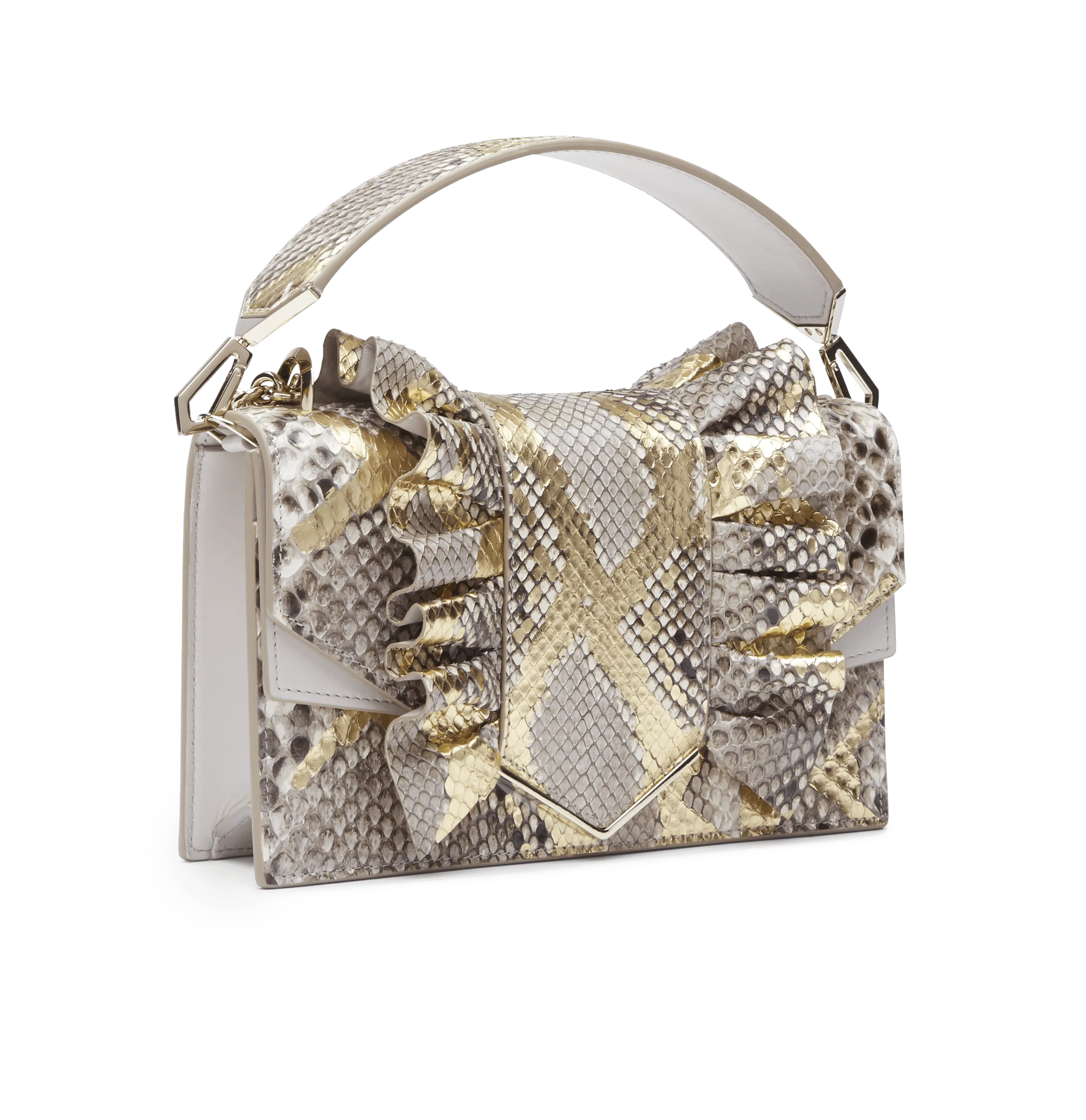 Light Grey Python and Nappa Leather  Alina Shoulder Bag with Light Gold Hardware