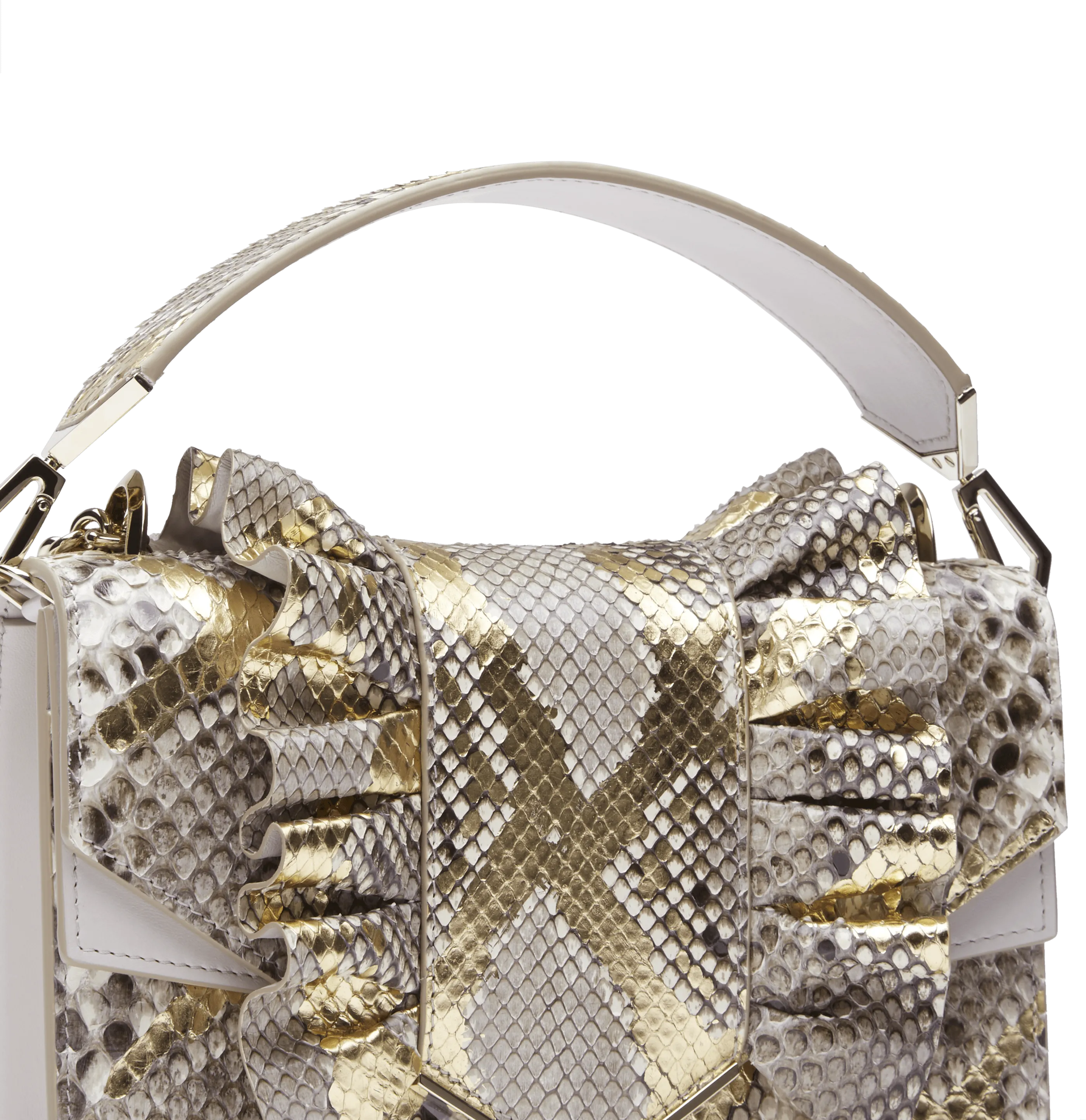 Light Grey Python and Nappa Leather  Alina Shoulder Bag with Light Gold Hardware