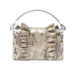Light Grey Python and Nappa Leather  Alina Shoulder Bag with Light Gold Hardware