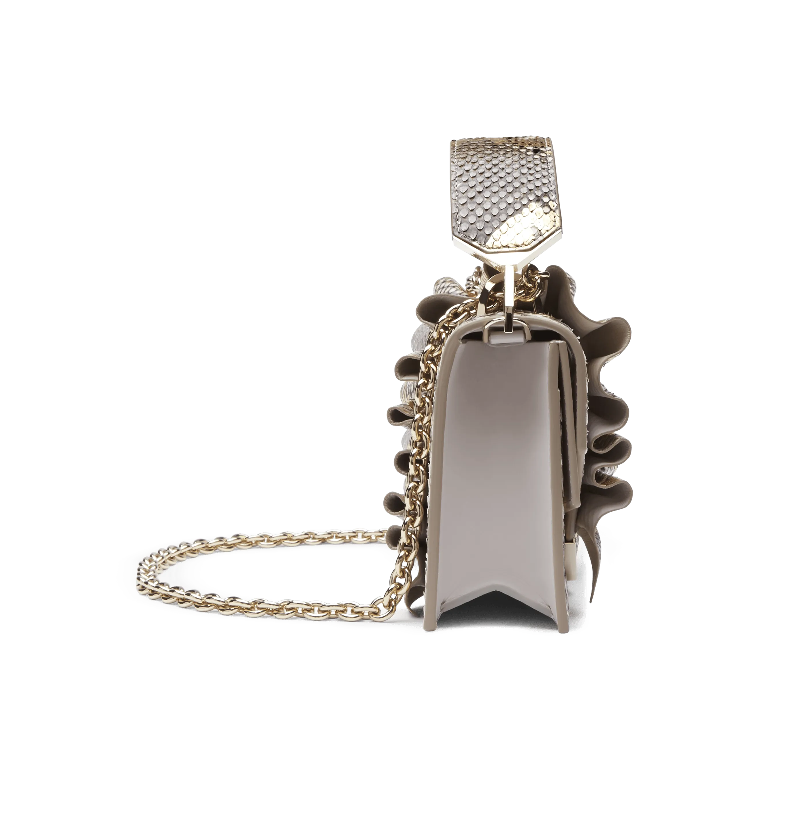 Light Grey Python and Nappa Leather  Alina Shoulder Bag with Light Gold Hardware