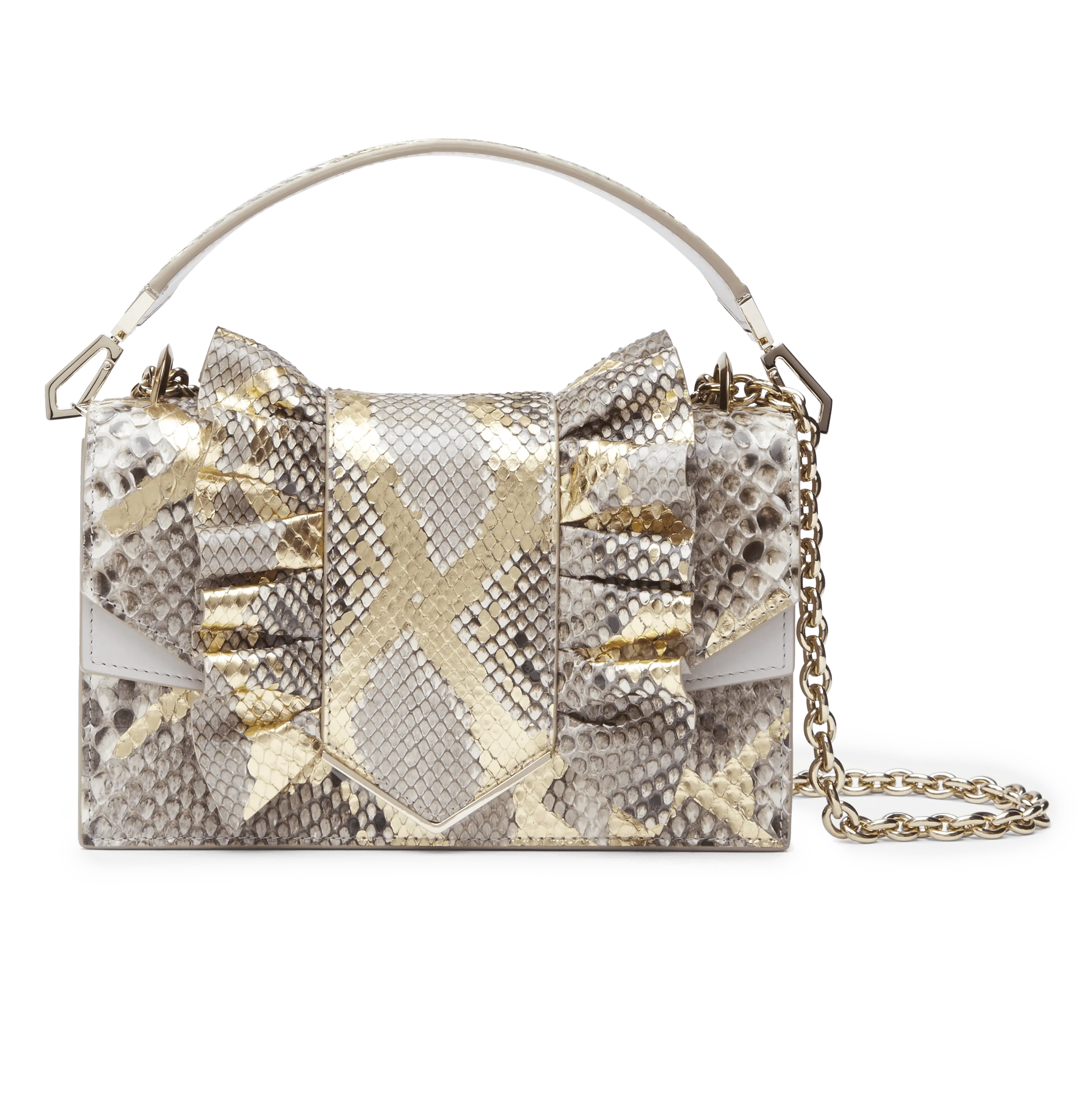 Light Grey Python and Nappa Leather  Alina Shoulder Bag with Light Gold Hardware