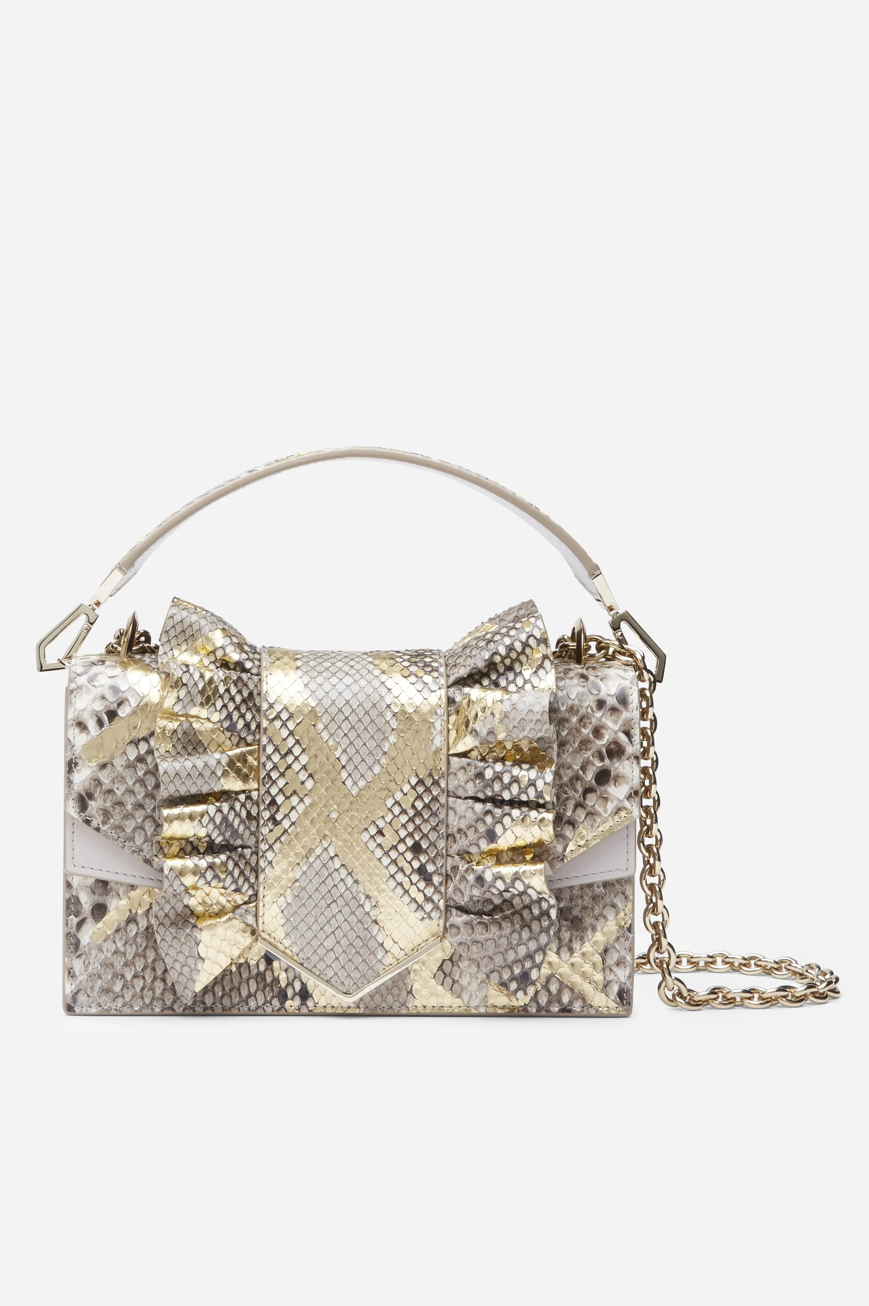 Light Grey Python and Nappa Leather  Alina Shoulder Bag with Light Gold Hardware