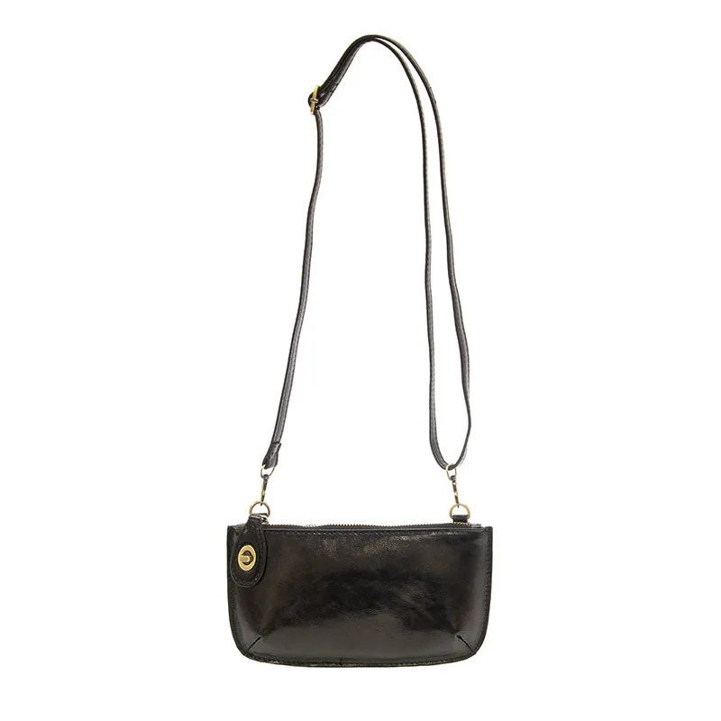 Liquid Metal Mini Crossbody Wristlet Clutch in Black