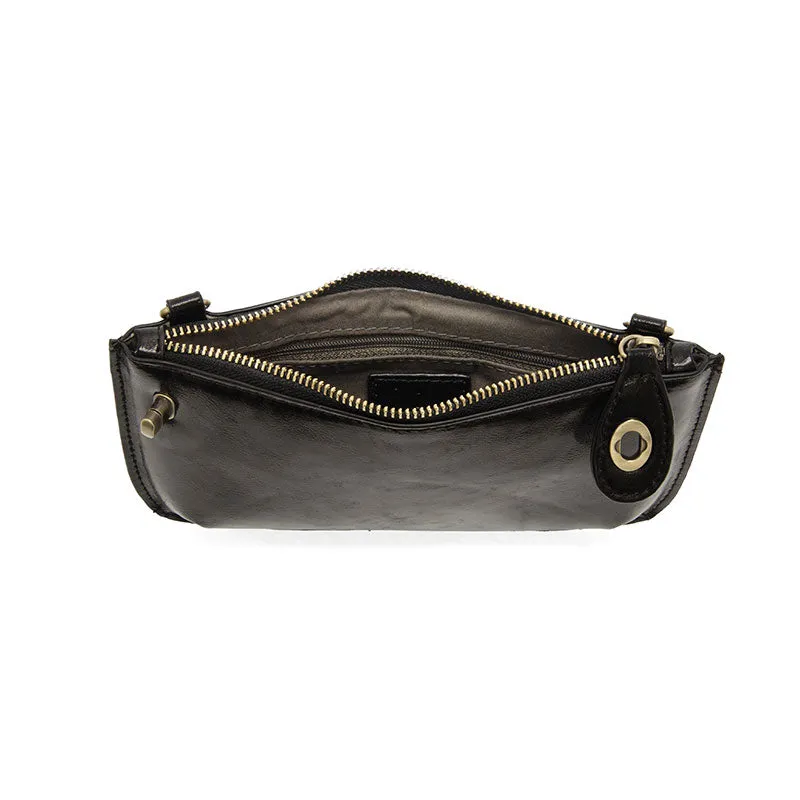 Liquid Metal Mini Crossbody Wristlet Clutch in Black