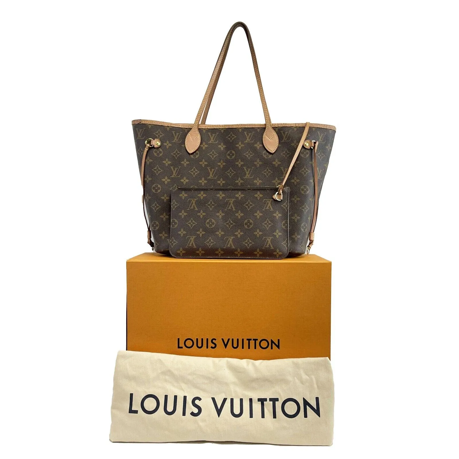 Louis Vuitton - LV Neverfull MM - Brown Monogram Tote w/ Pouch