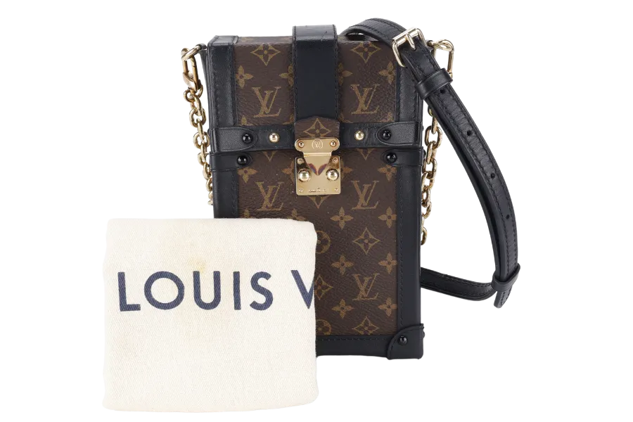LOUIS VUITTON M63913 POCHETTE TRUNK VERTICALE BROWN MONOGRAM CANVAS GOLD HARDWARE WITH DUST COVER