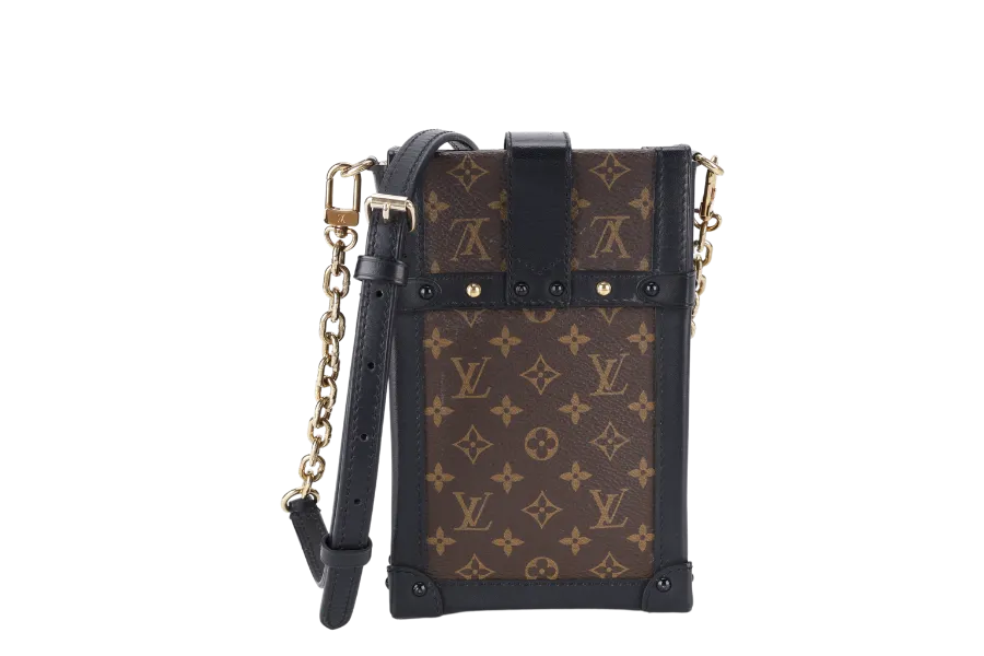 LOUIS VUITTON M63913 POCHETTE TRUNK VERTICALE BROWN MONOGRAM CANVAS GOLD HARDWARE WITH DUST COVER