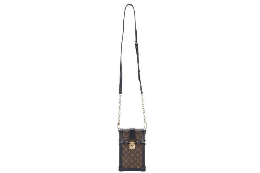 LOUIS VUITTON M63913 POCHETTE TRUNK VERTICALE BROWN MONOGRAM CANVAS GOLD HARDWARE WITH DUST COVER
