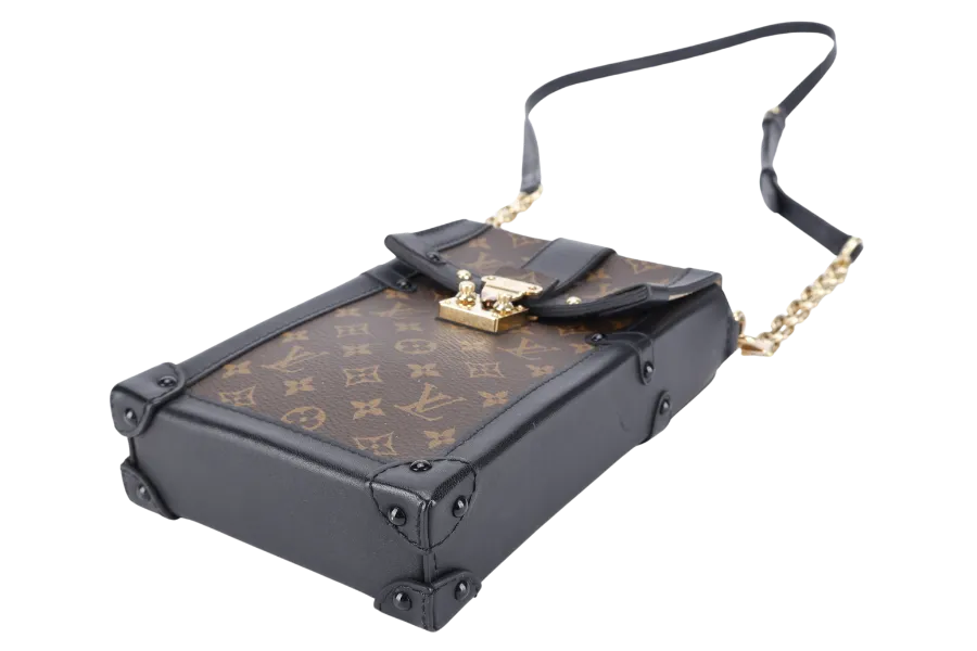 LOUIS VUITTON M63913 POCHETTE TRUNK VERTICALE BROWN MONOGRAM CANVAS GOLD HARDWARE WITH DUST COVER
