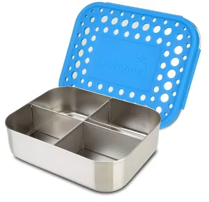 LunchBots Medium Quad Snack Container - Divided Stainless Steel Food Container - Four Sections for Finger Foods On the Go - Eco-Friendly, Dishwasher Safe - Stainless Lid - Royal Dots
