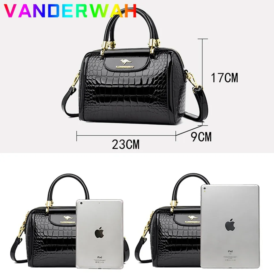 Luxury Patent Leather Handbags for Women Designer Crocodile Pattern Women&#39;s Shoulder Crossbody Bag New Ladies Messenger Purses