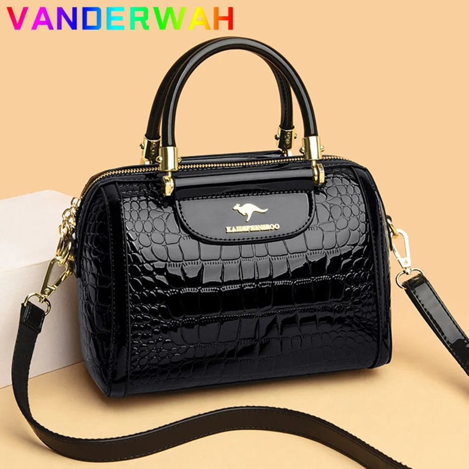 Luxury Patent Leather Handbags for Women Designer Crocodile Pattern Women&#39;s Shoulder Crossbody Bag New Ladies Messenger Purses