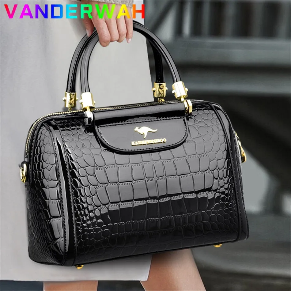 Luxury Patent Leather Handbags for Women Designer Crocodile Pattern Women&#39;s Shoulder Crossbody Bag New Ladies Messenger Purses