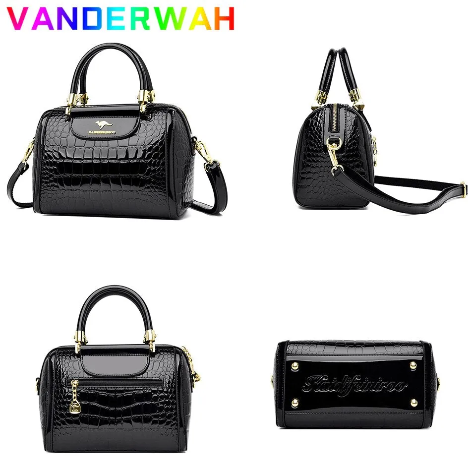 Luxury Patent Leather Handbags for Women Designer Crocodile Pattern Women&#39;s Shoulder Crossbody Bag New Ladies Messenger Purses