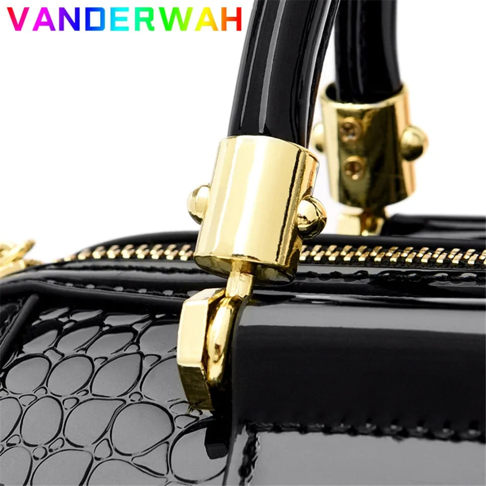 Luxury Patent Leather Handbags for Women Designer Crocodile Pattern Women&#39;s Shoulder Crossbody Bag New Ladies Messenger Purses