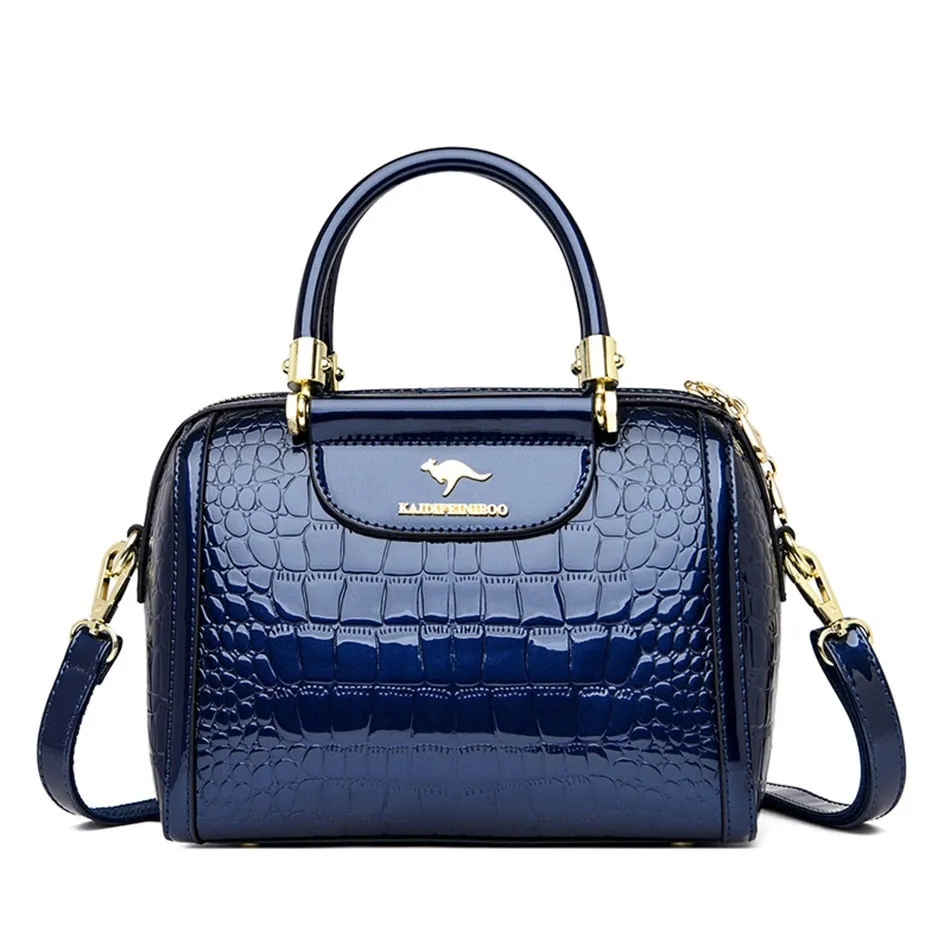 Luxury Patent Leather Handbags for Women Designer Crocodile Pattern Women&#39;s Shoulder Crossbody Bag New Ladies Messenger Purses