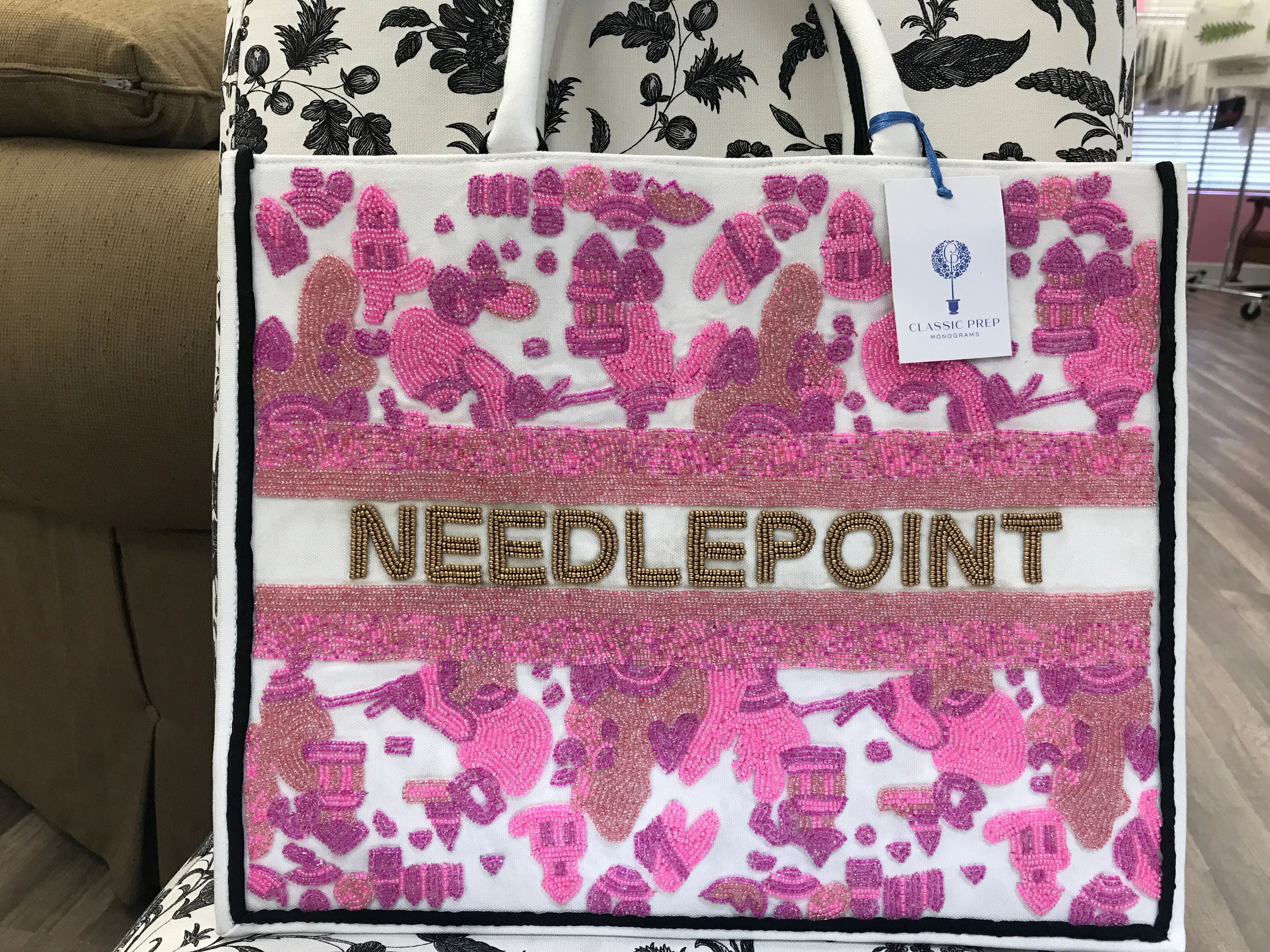 Madeline Tote: Garden Party w/NEEDLEPOINT