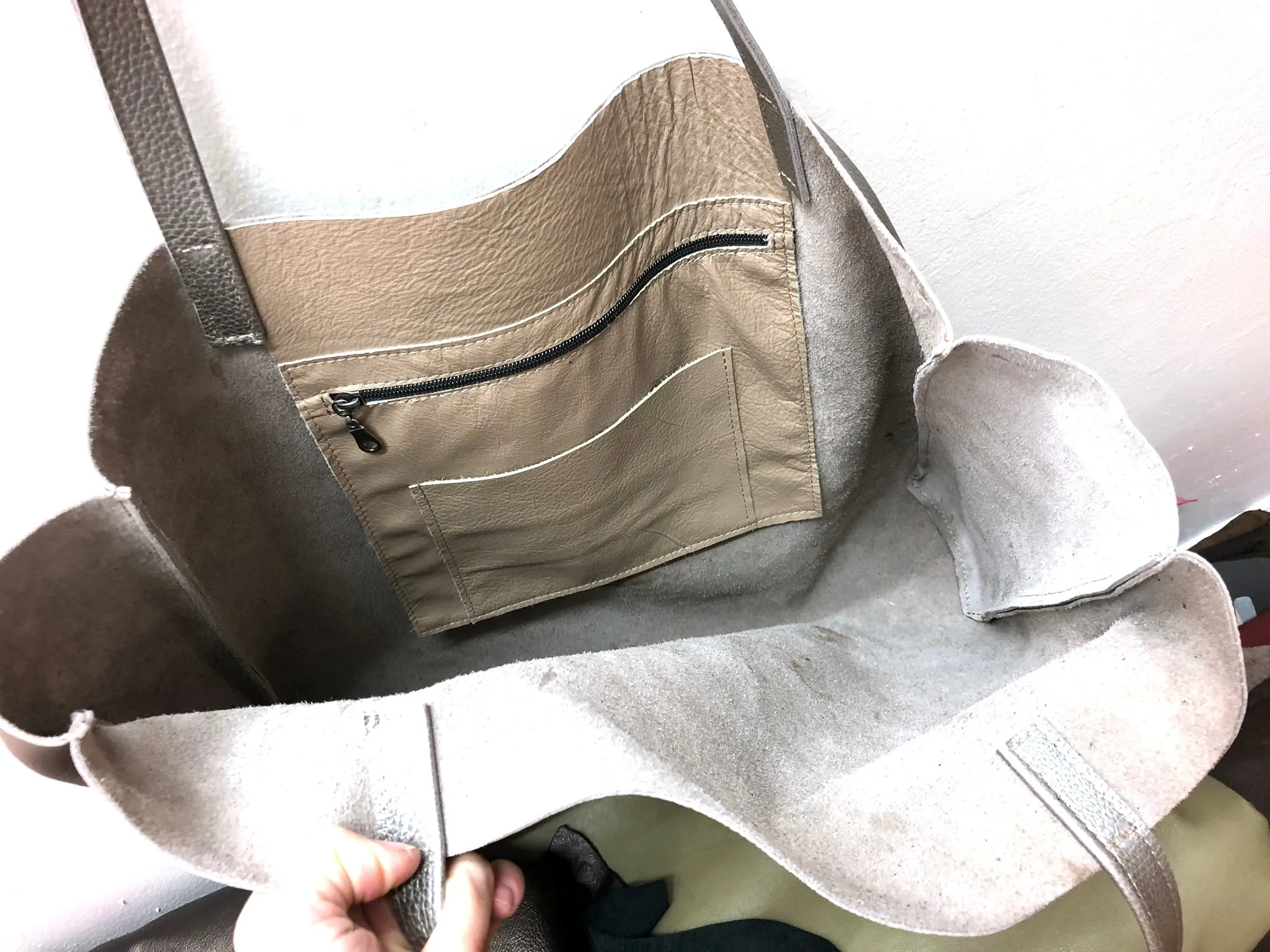 Metallic graphite oversized leather bag, Large shopper carryall