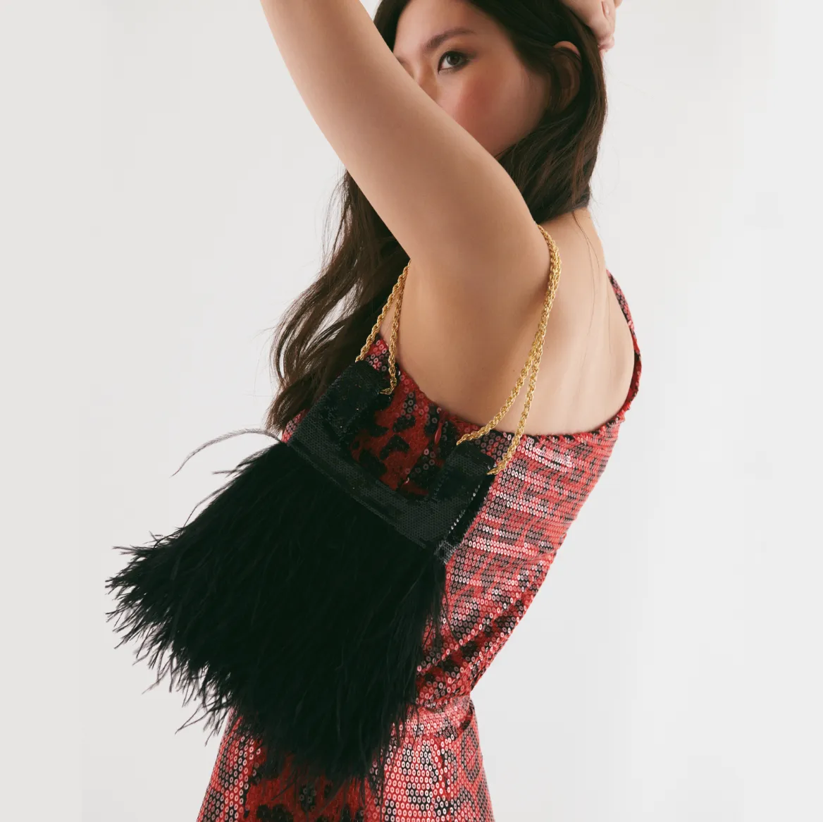 Micro Ines In Black Sequin With Feather