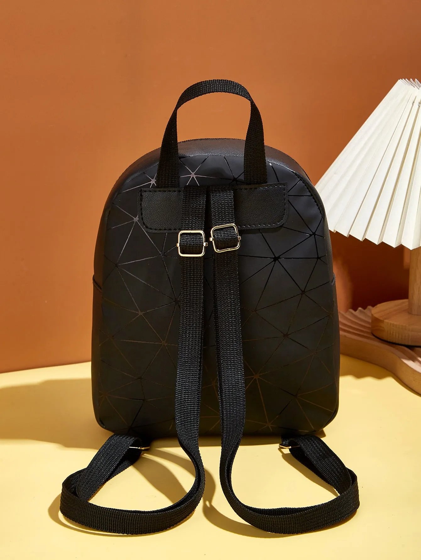 Mini Geometric Pattern Classic Backpack - Black