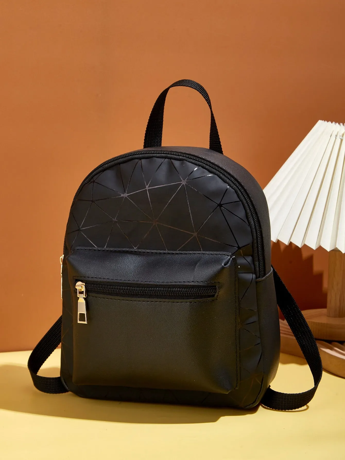 Mini Geometric Pattern Classic Backpack - Black