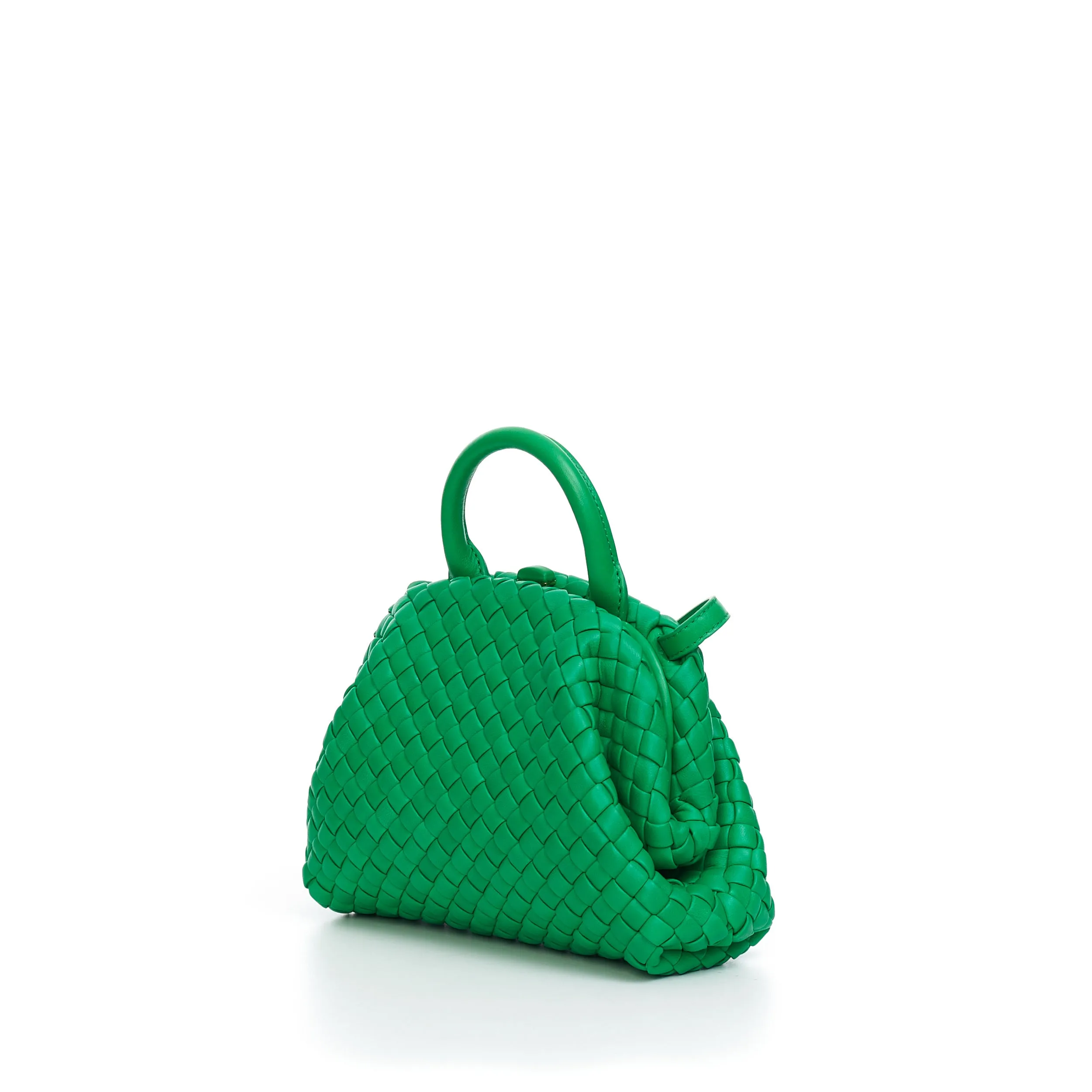 Mini Top Handle Bag In Parakeet Green Padded Intreccio Leather