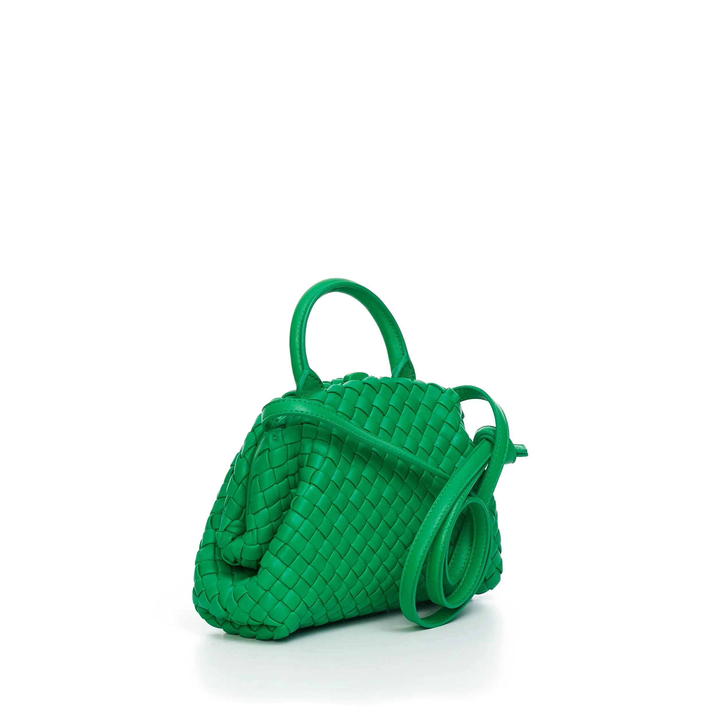 Mini Top Handle Bag In Parakeet Green Padded Intreccio Leather