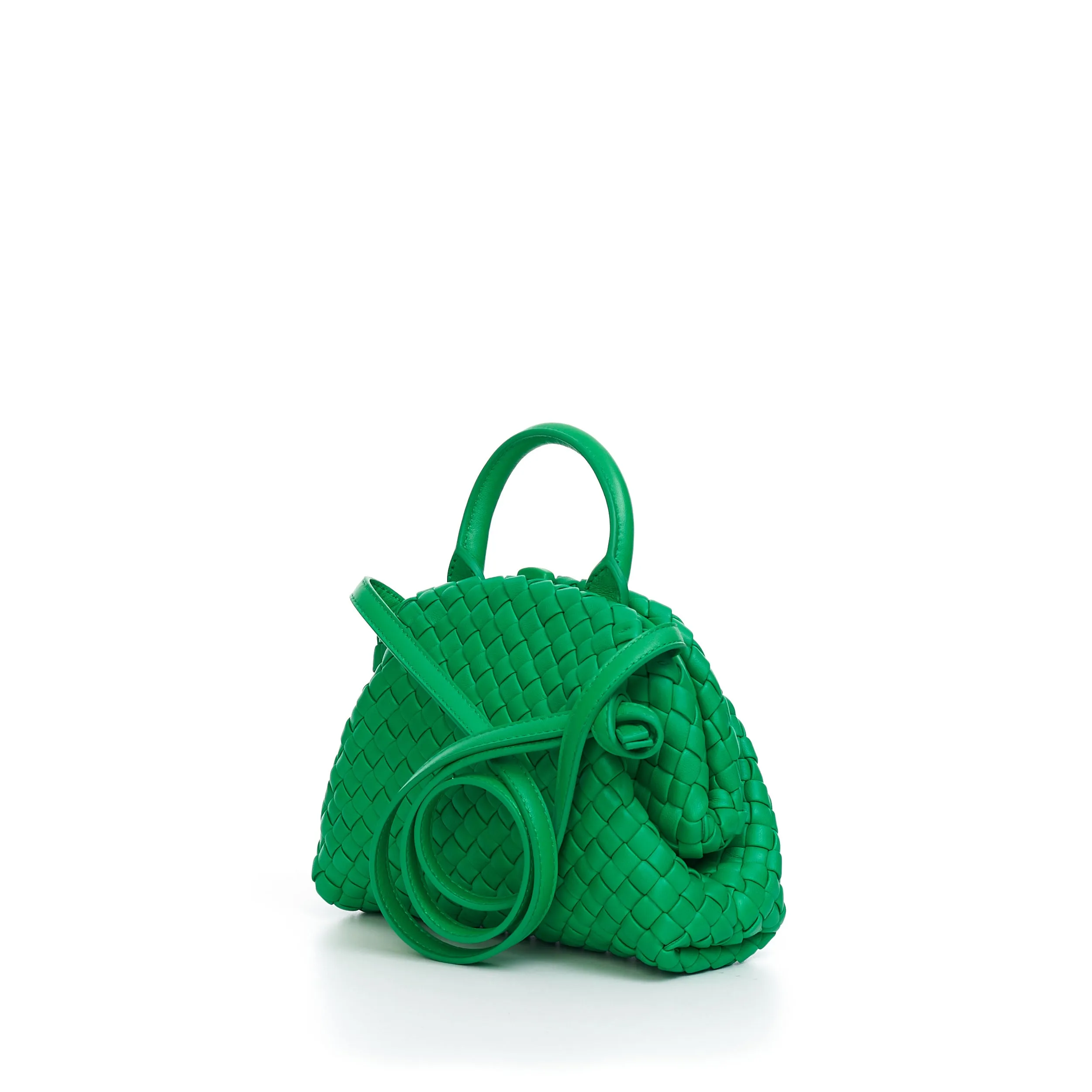 Mini Top Handle Bag In Parakeet Green Padded Intreccio Leather