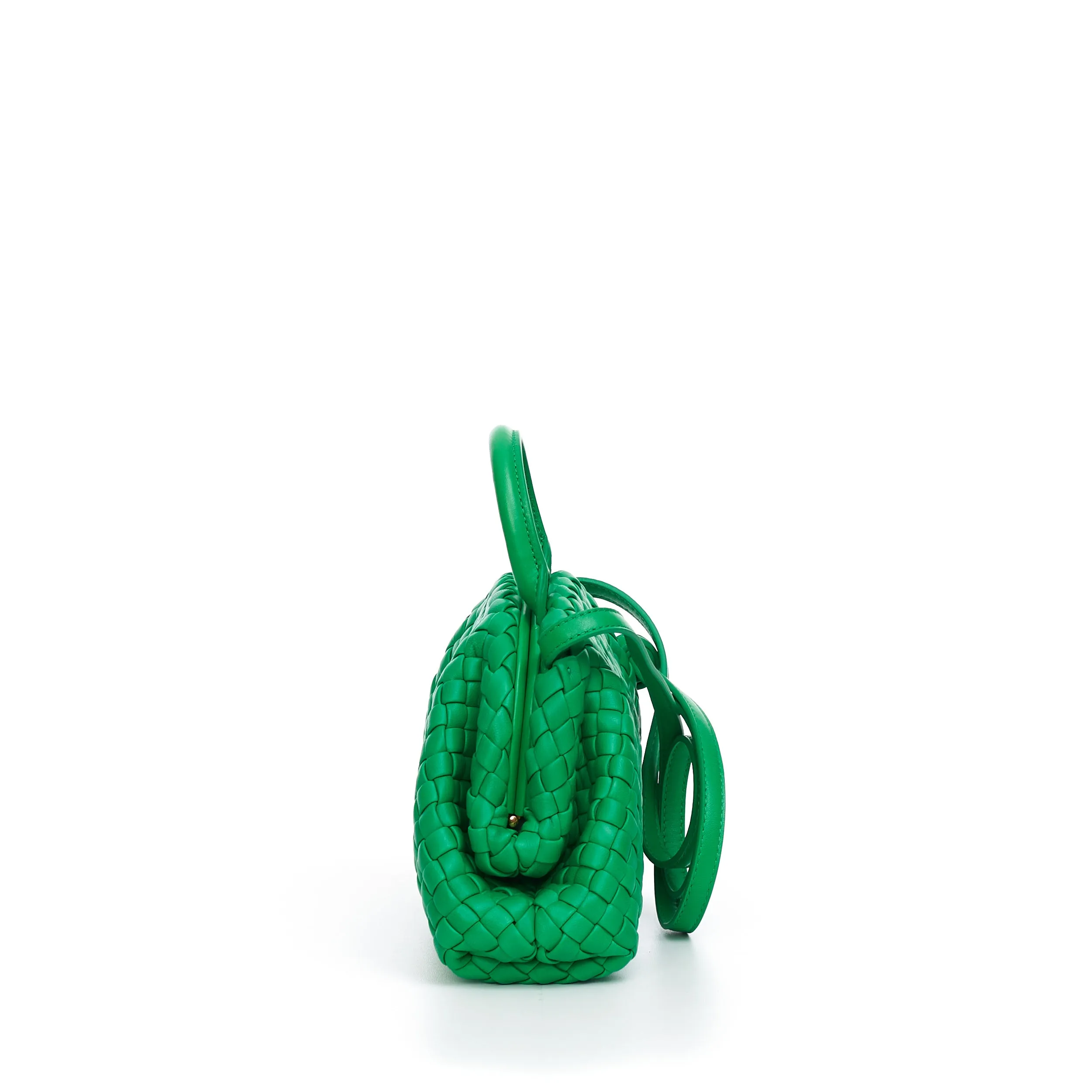 Mini Top Handle Bag In Parakeet Green Padded Intreccio Leather