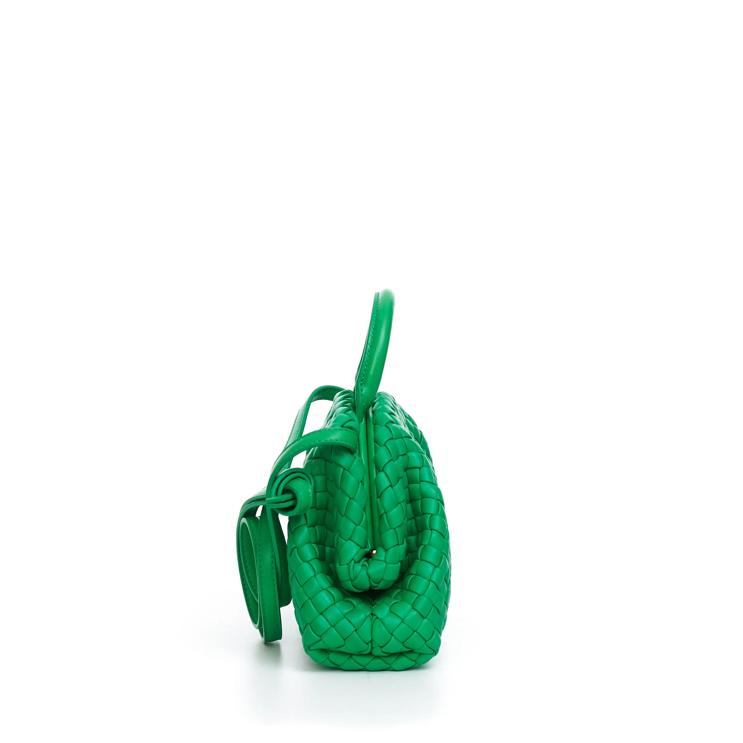 Mini Top Handle Bag In Parakeet Green Padded Intreccio Leather