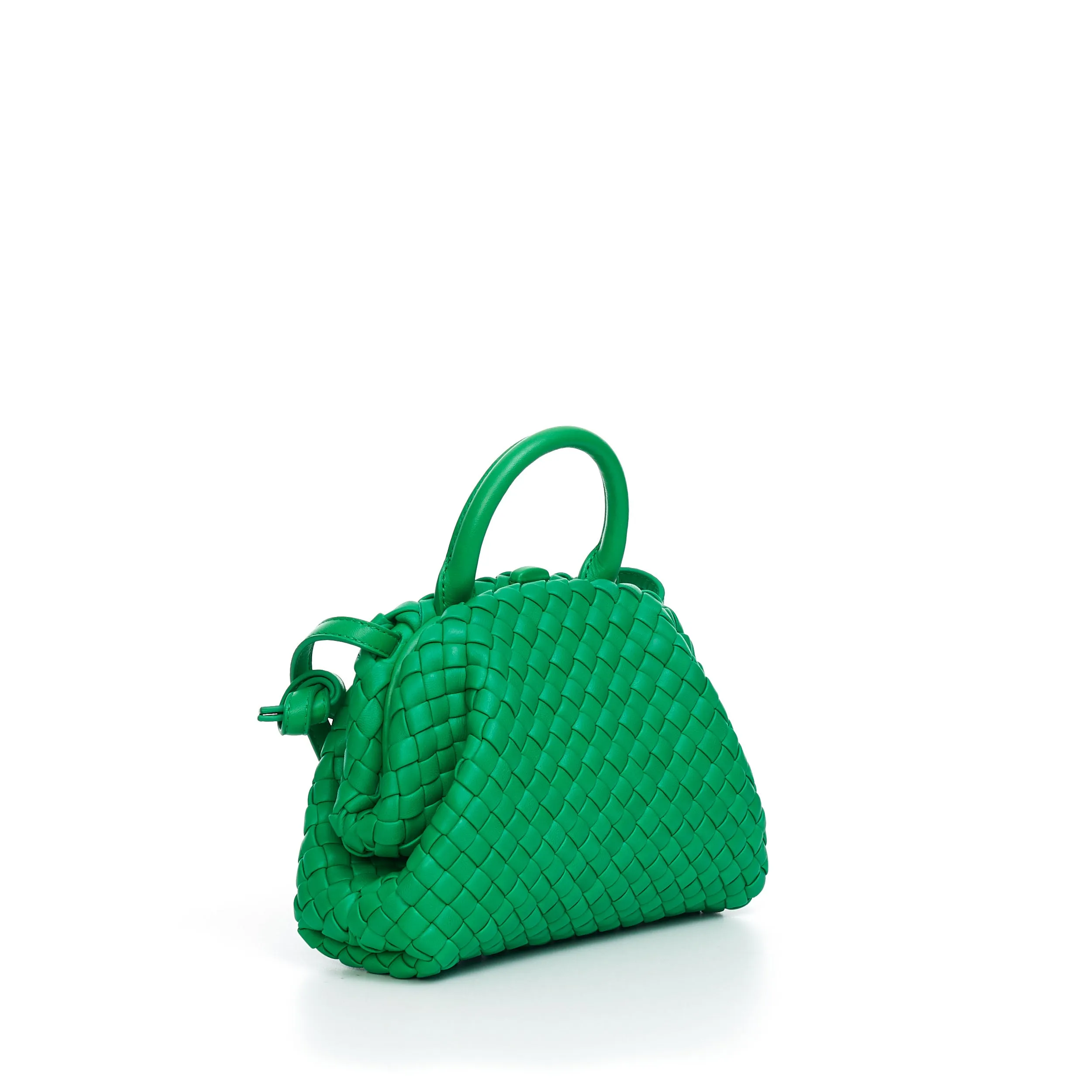 Mini Top Handle Bag In Parakeet Green Padded Intreccio Leather