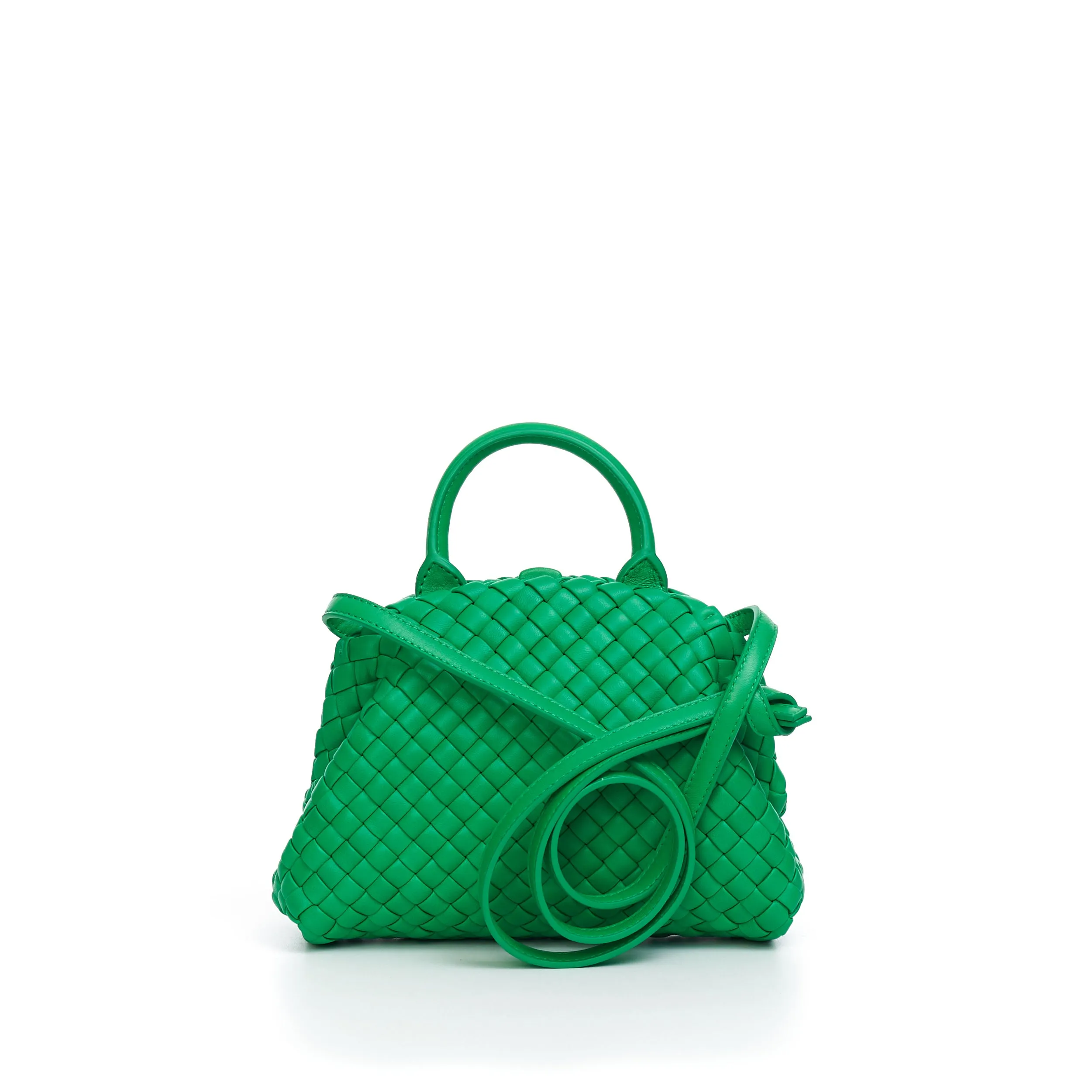 Mini Top Handle Bag In Parakeet Green Padded Intreccio Leather
